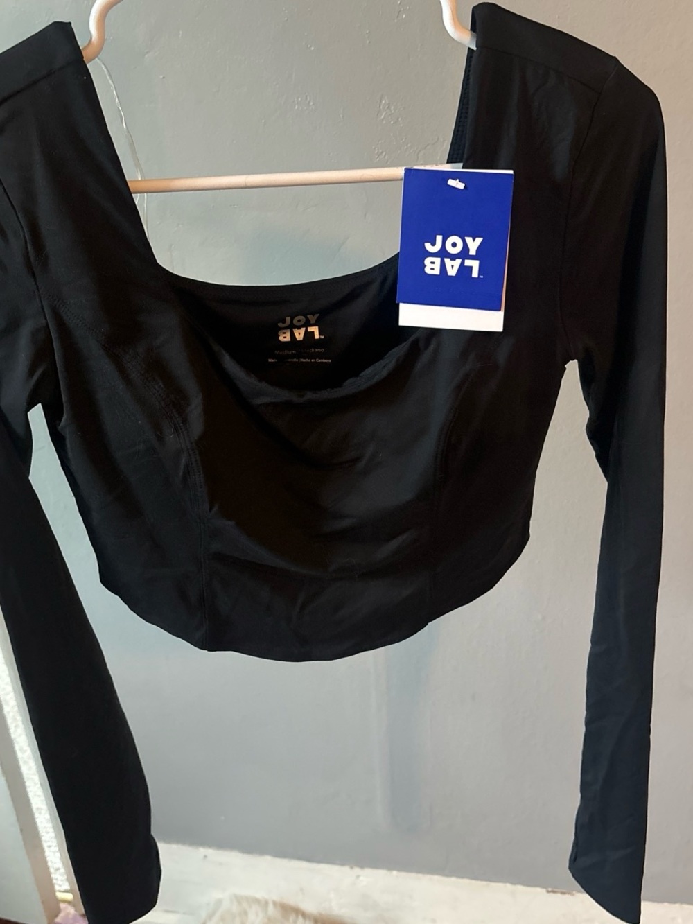 JoyLab Black Long-Sleeve Square-Neck Crop Top - Picture 2 of 2